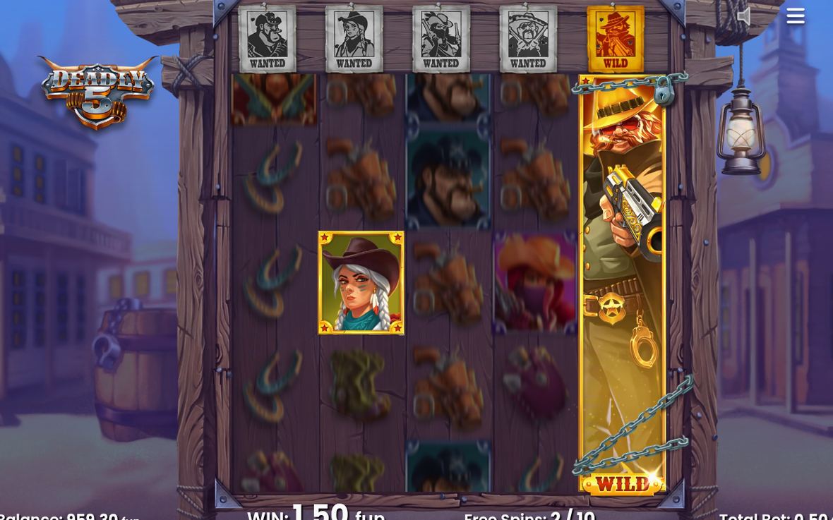 Free spins-läget med Sheriff's Wild på femte rullen