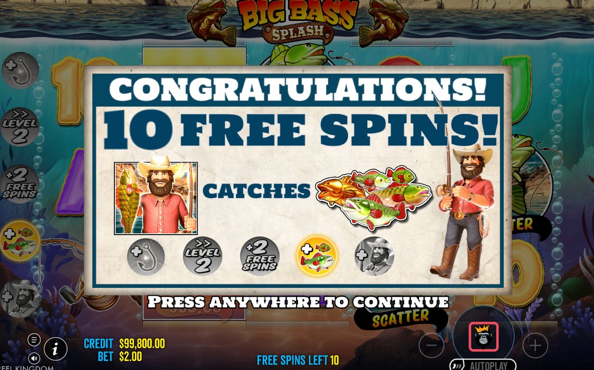 Free Spins-läget med fiskaren som WILD